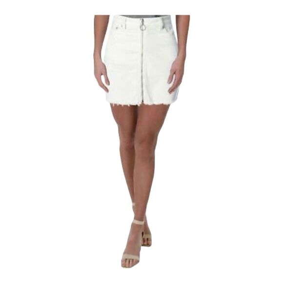 Free People Skirt Women's 27 White Front Zip Denim Jean Short Mini Skirt - Picture 4 of 8